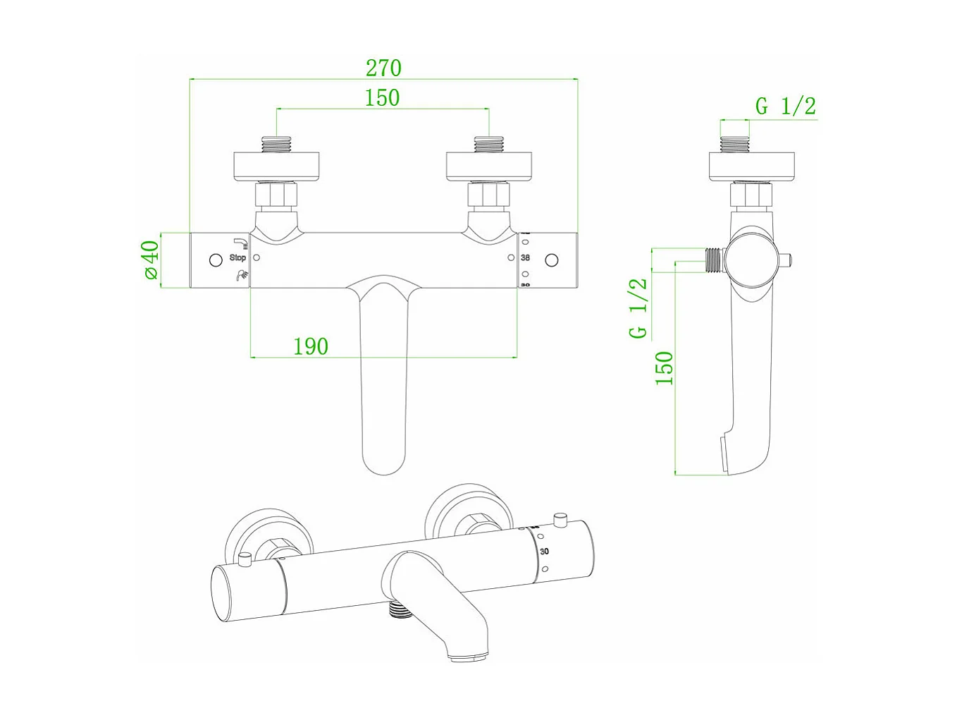 Luisa mitigeur bain-douche thermostatique cuivre brossé - Essebagno