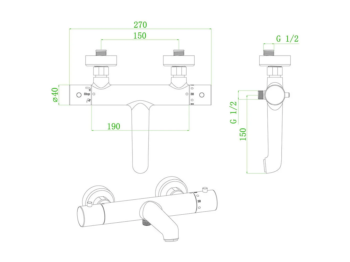 Luisa Thermostat-Wannen- und Brausemischer gebürstetem Kupfer Essebagno