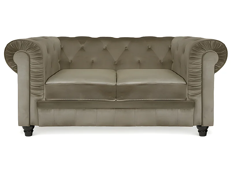 Chesterfield Canapé 2 Places - Couleurs - Velours Taupe, Types De Canapé - 2 Places Chesterfield