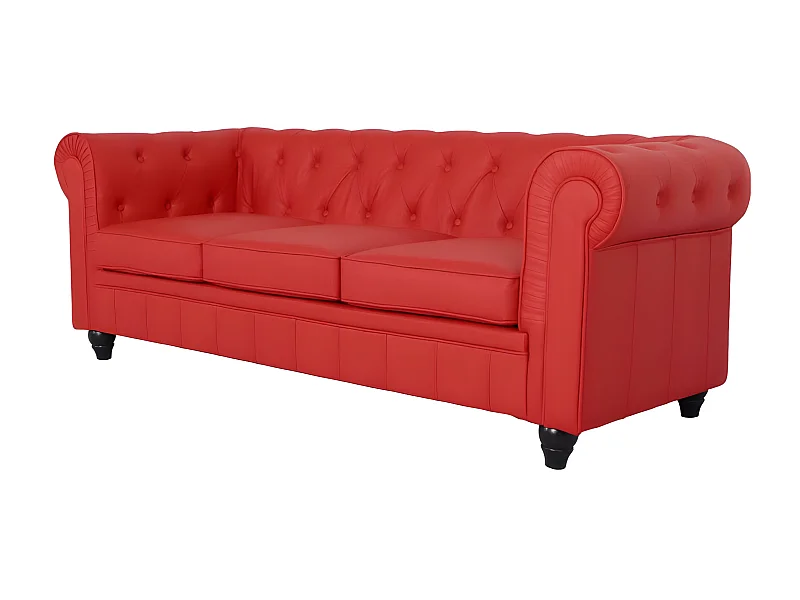 Canapé Chesterfield 3 Places - Couleurs - Pu Rouge, Types De Canapé - 3 Places Chesterfield