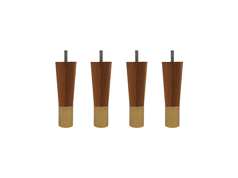 4 pieds fuseau chêne massif et laiton 15 cm