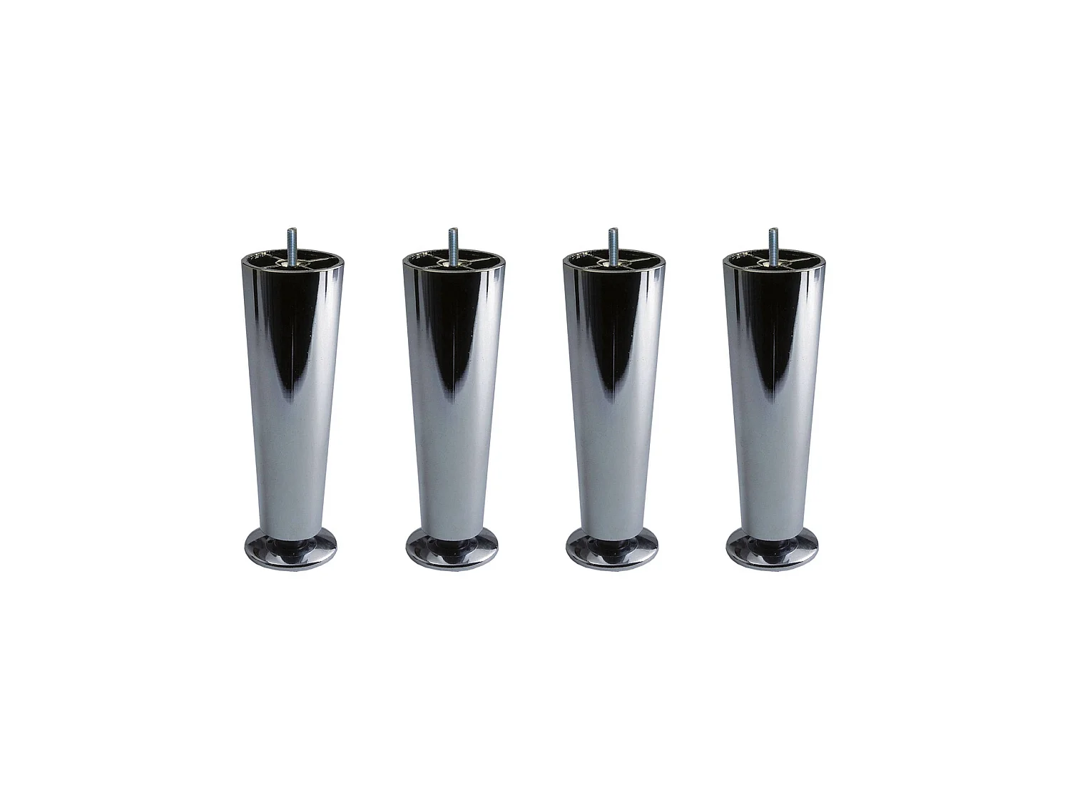 4 pieds coniques métal chromé hauteur réglable 15 à 17 cm
