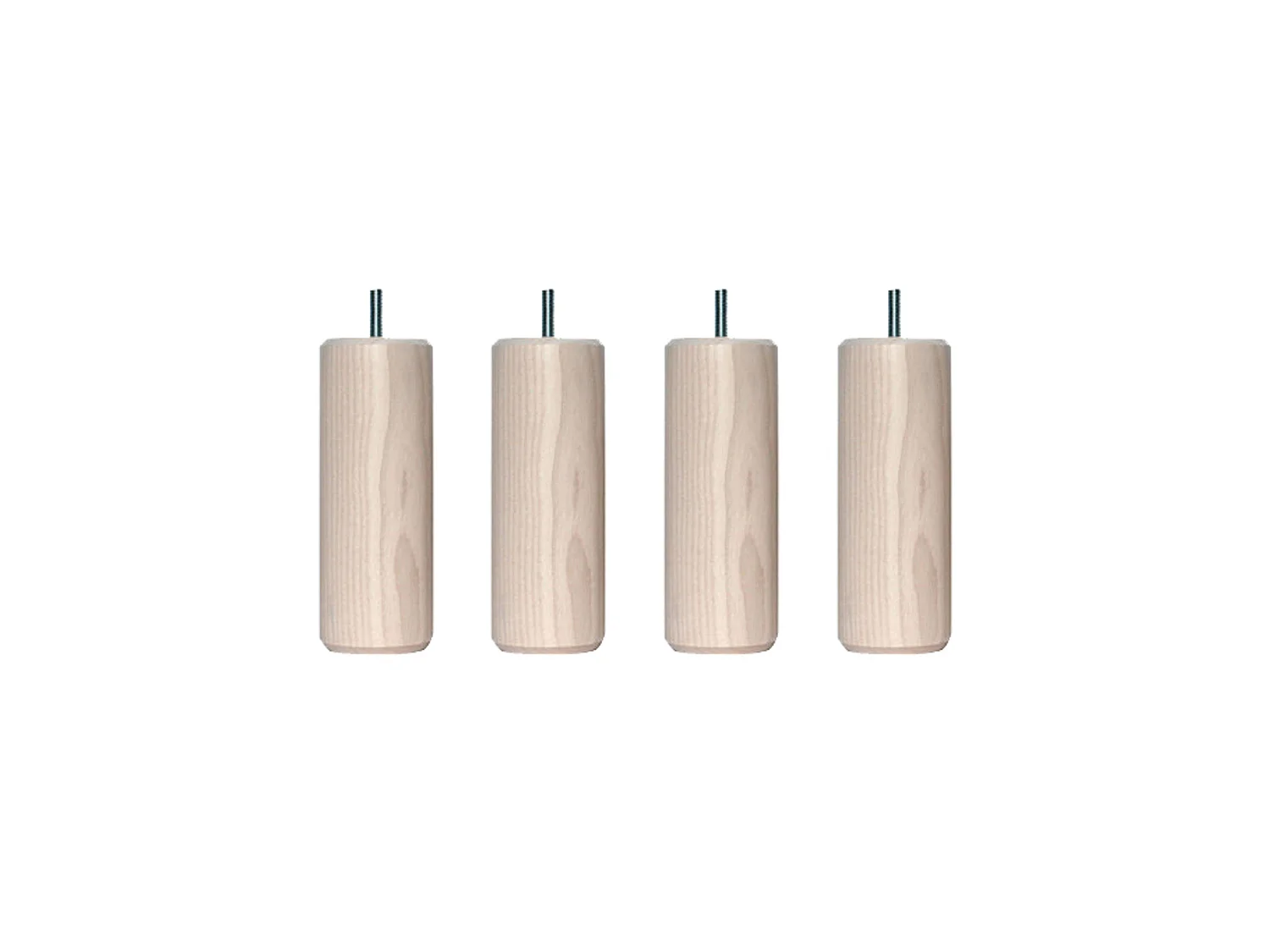 4 pieds cylindriques bois naturel avec veinage frêne blanchi 15 cm