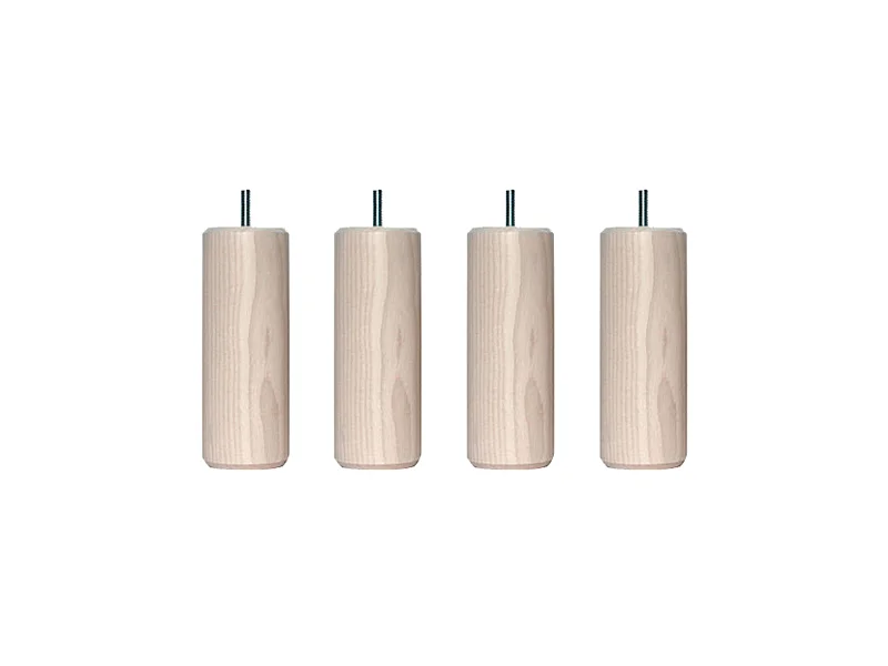 4 pieds cylindriques bois naturel avec veinage frêne blanchi 15 cm