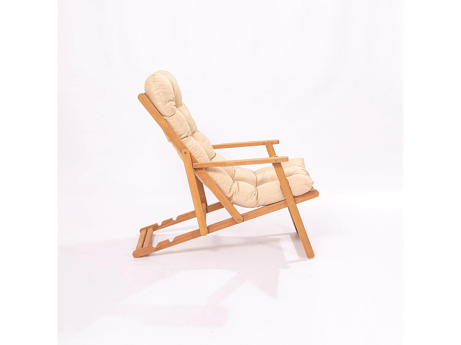 Chaise de jardin avec accoudoir Purrault Bois massif clair et Tissu Blanc crème