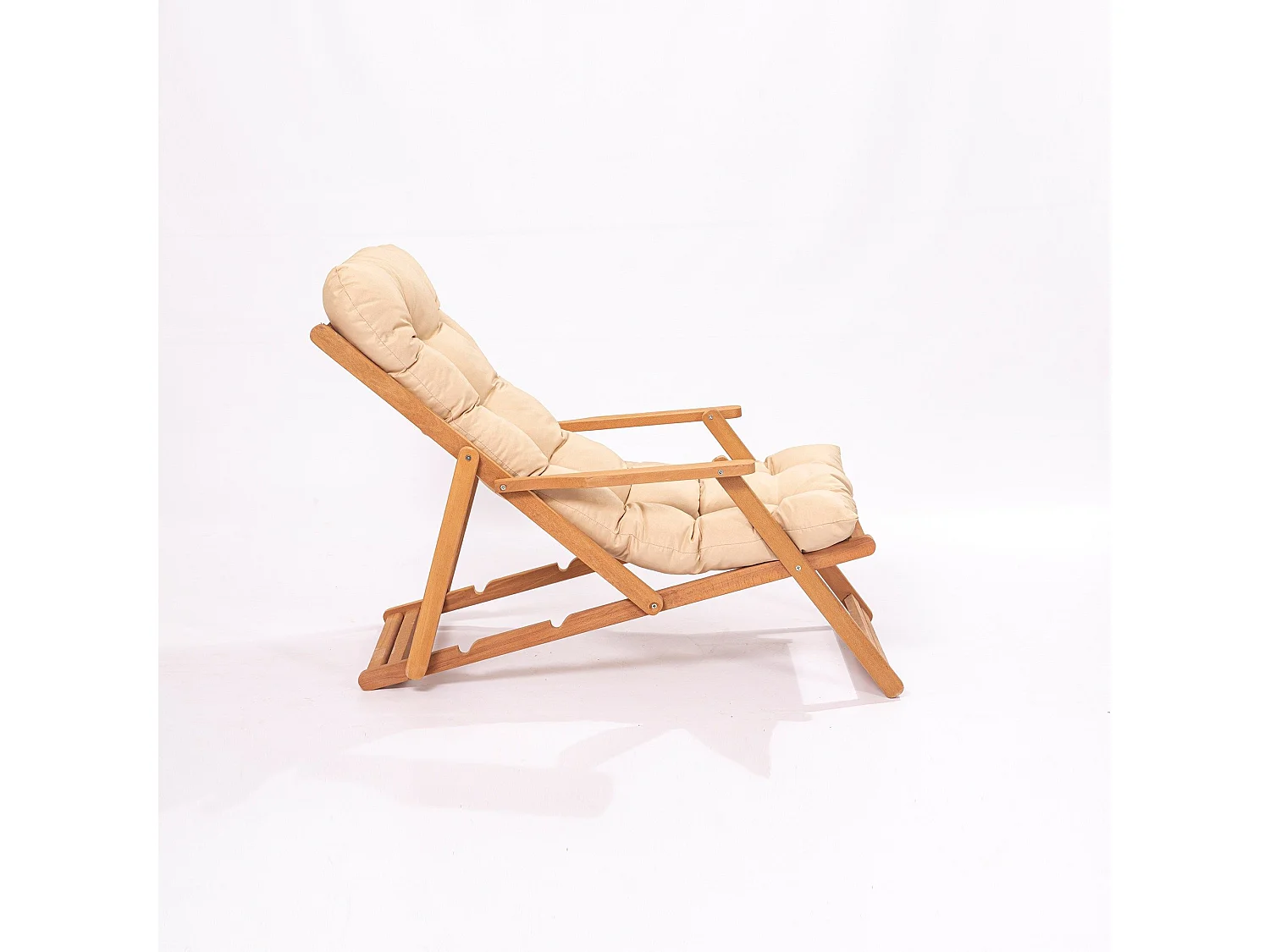 Chaise de jardin avec accoudoir Purrault Bois massif clair et Tissu Blanc crème
