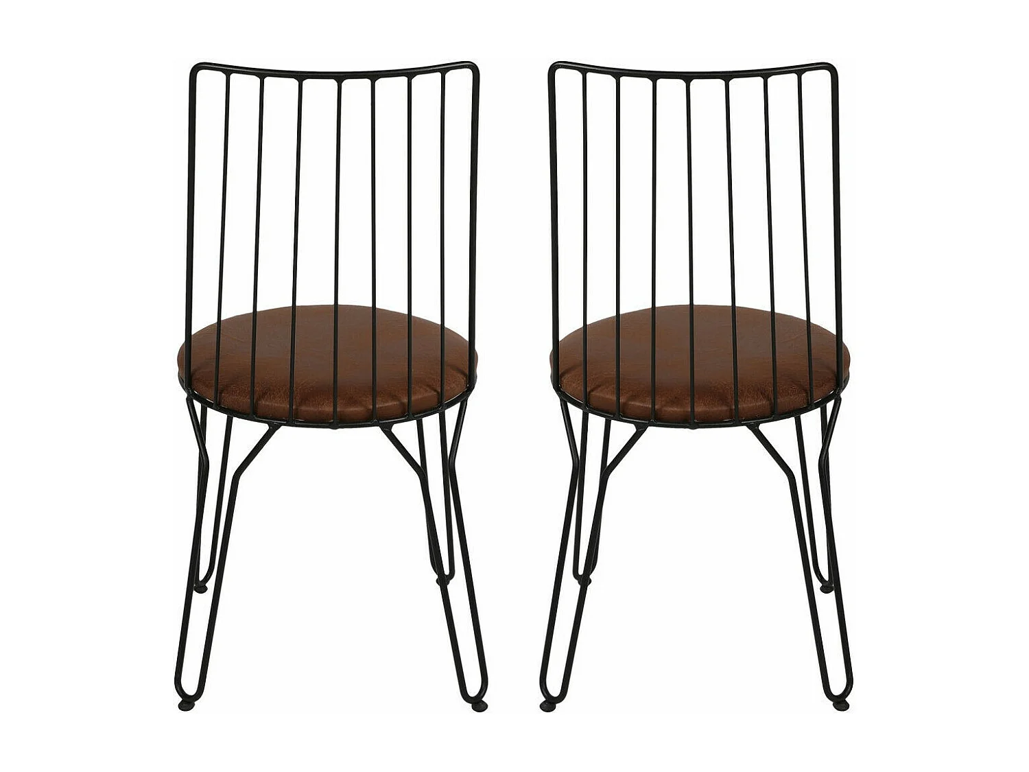 Lot de 2 chaises pieds épingles Gall Métal Noir et Simili Beige