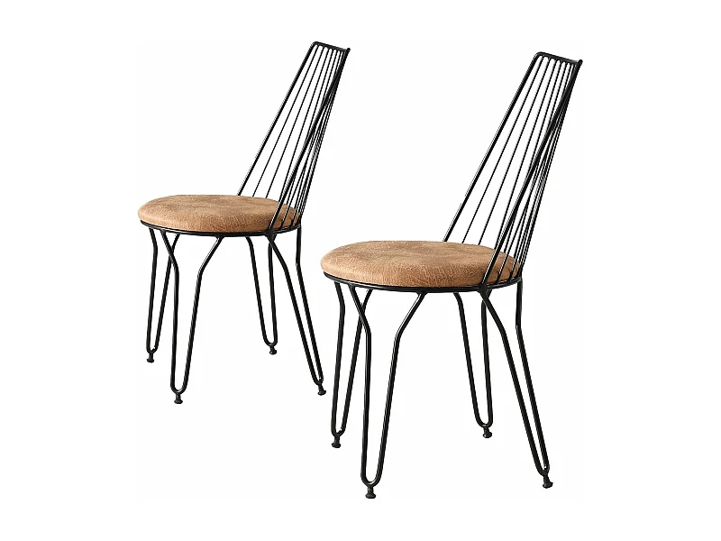 Conjunto de sillas Kailua 1651, Negro|Marrón, 84x44x44cm, Cuero ecológico, Metálico