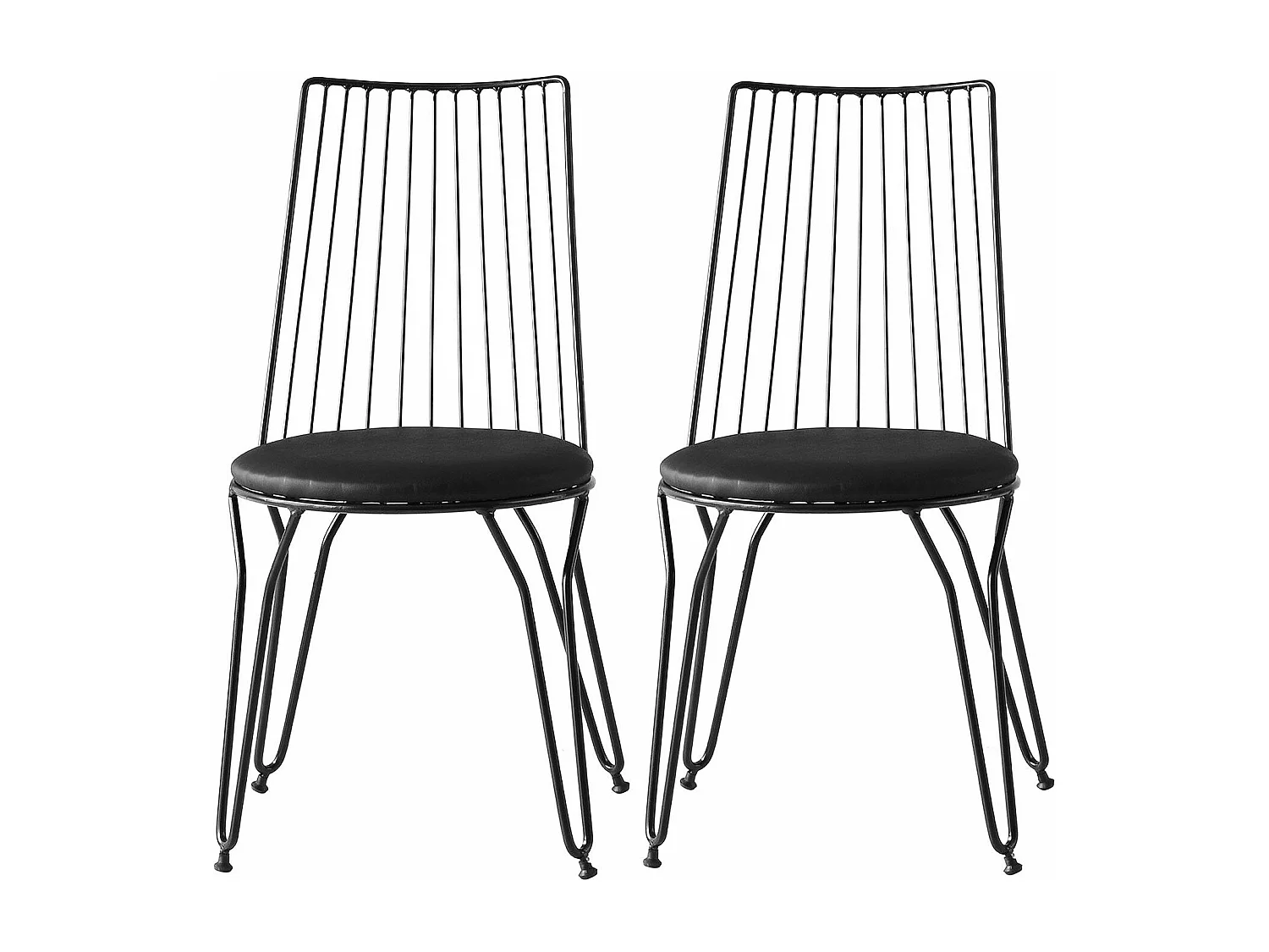 Lot de 2 chaises pieds épingles Gall Métal Noir et Simili Noir