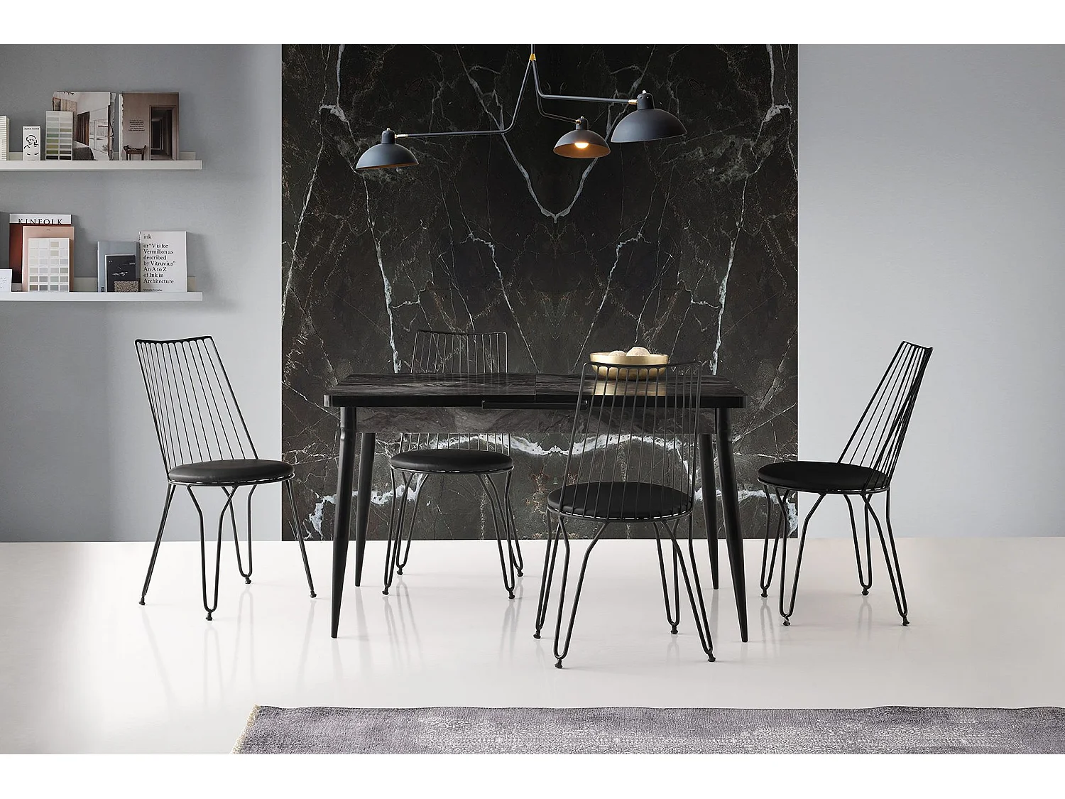 Lot de 2 chaises pieds épingles Gall Métal Noir et Simili Noir