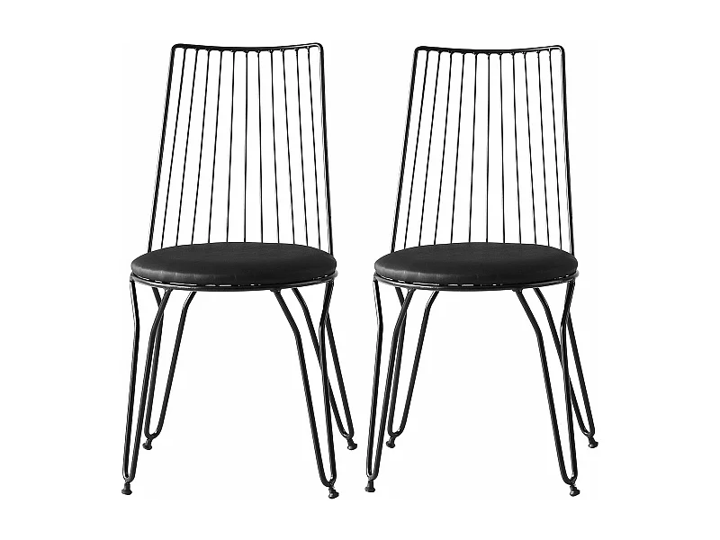 Lot de 2 chaises pieds épingles Gall Métal Noir et Simili Noir