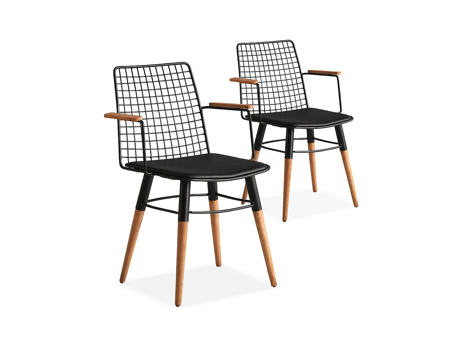 Conjunto de sillas Kailua 1657, Nogal|Negro, 82x43x39cm, Piel natural, Metálico|De madera