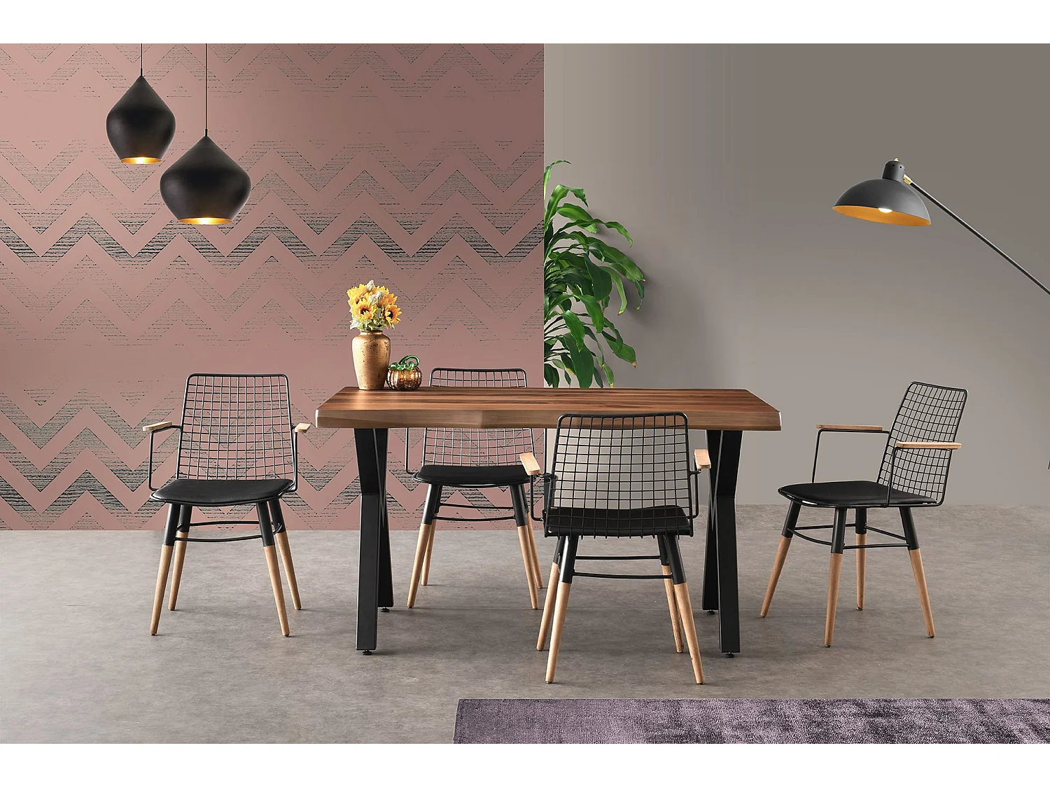 Lot de 2 chaises avec accoudoirs Gallen Métal et Cuir de vachette Noir