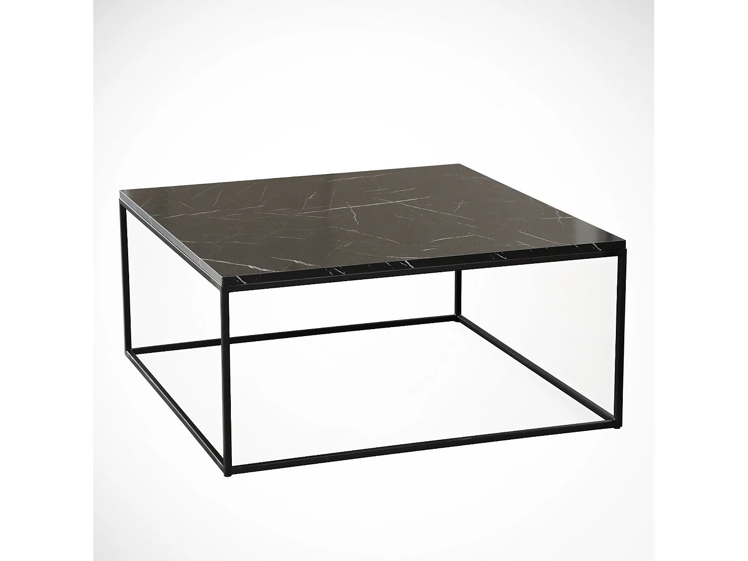 Tavolino da caffè Kailua 1423, Marmo nero, 43x75x75cm, Truciolare laminato, Angolare