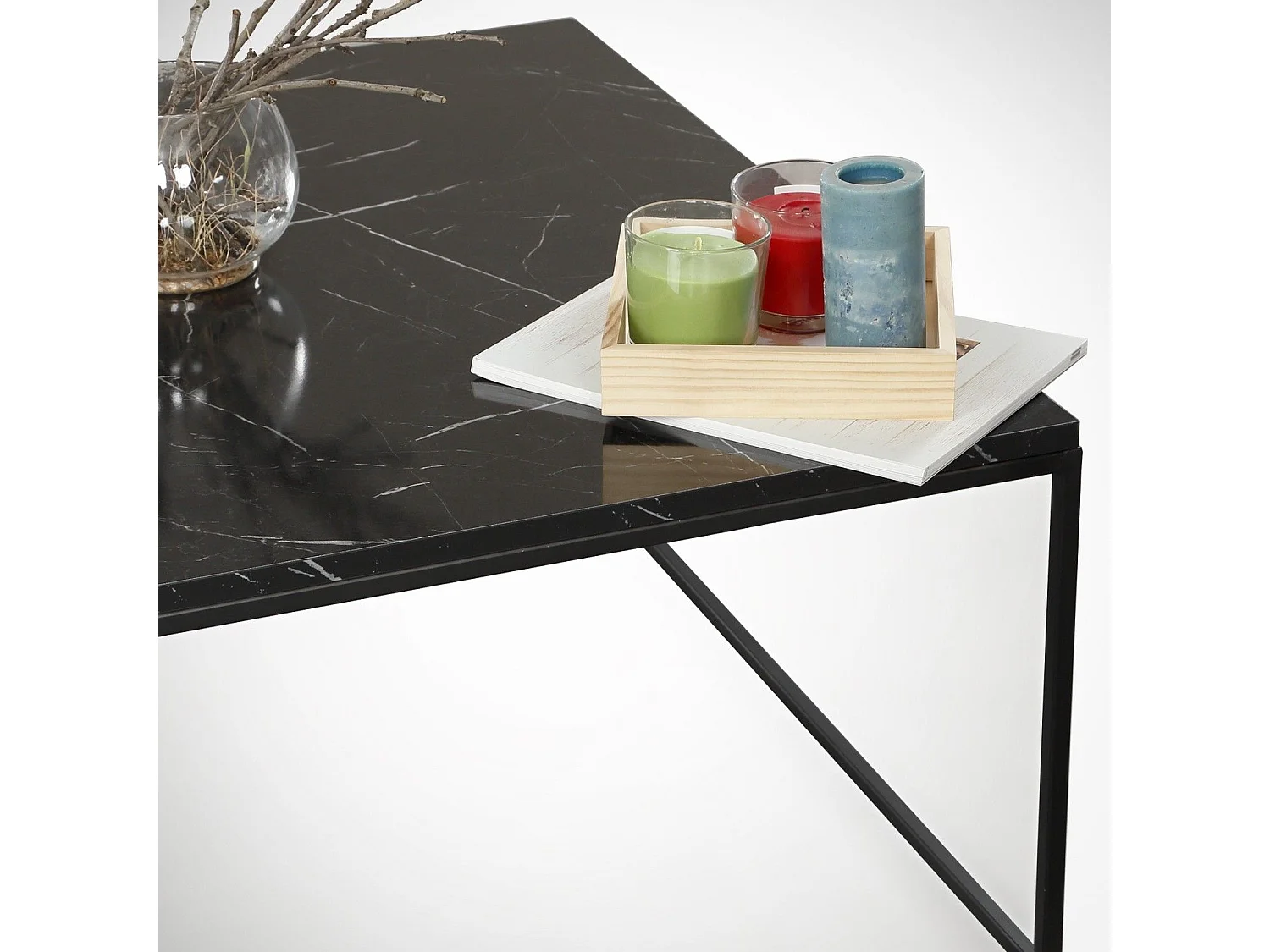 Tavolino da caffè Kailua 1423, Marmo nero, 43x75x75cm, Truciolare laminato, Angolare