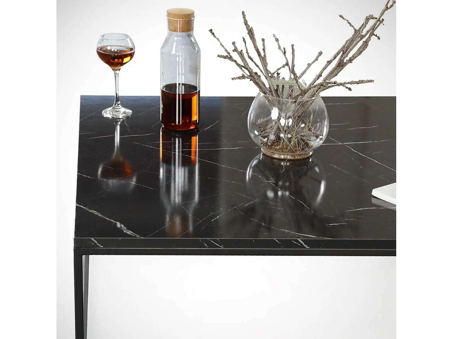 Tavolino da caffè Kailua 1423, Marmo nero, 43x75x75cm, Truciolare laminato, Angolare