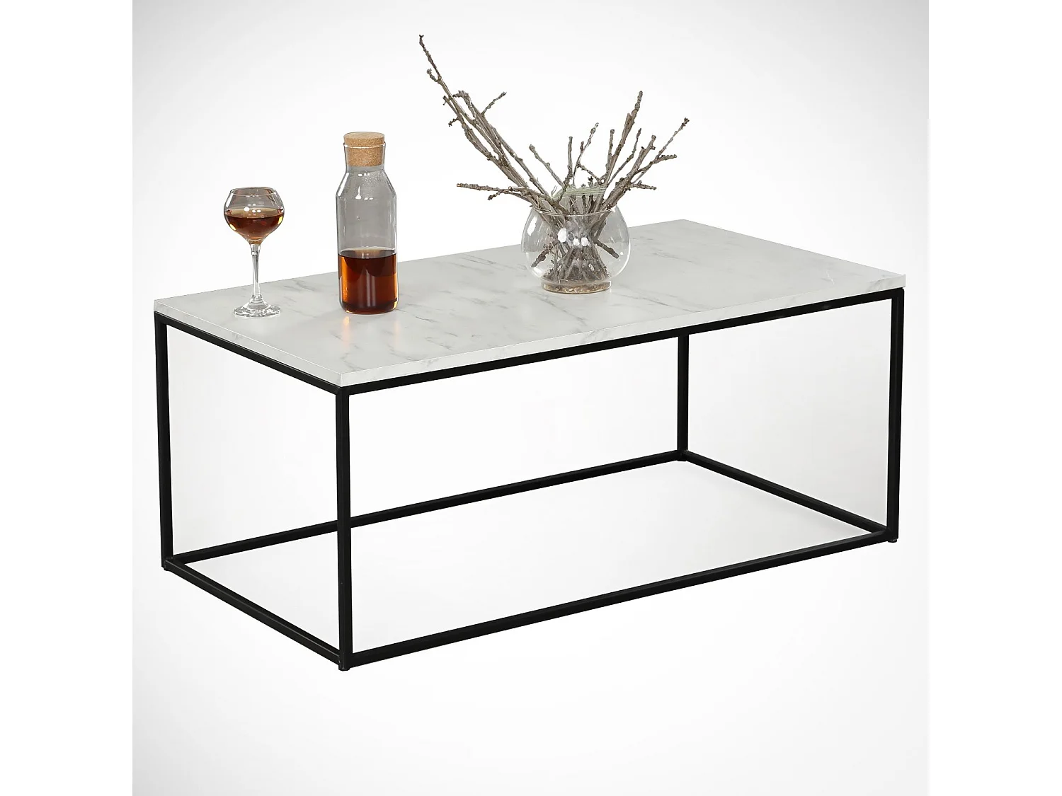 Tavolino da caffè Kailua 1642, Nero|Marmo bianco, 43x55x95cm, Truciolare laminato