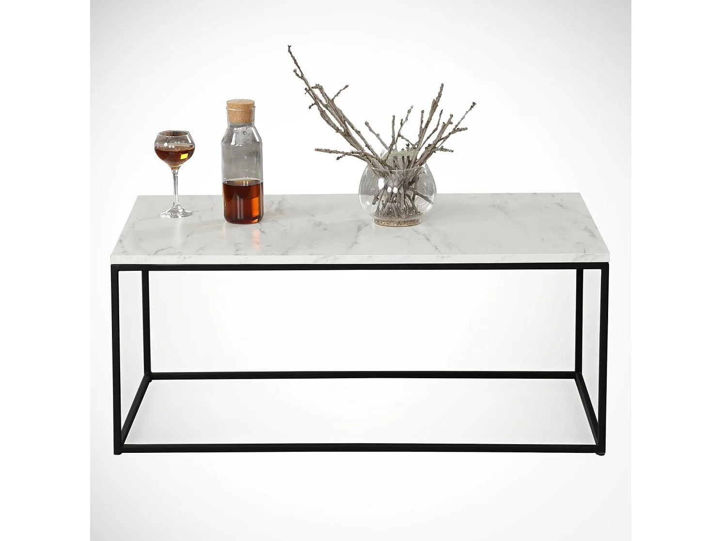 Tavolino da caffè Kailua 1642, Nero|Marmo bianco, 43x55x95cm, Truciolare laminato