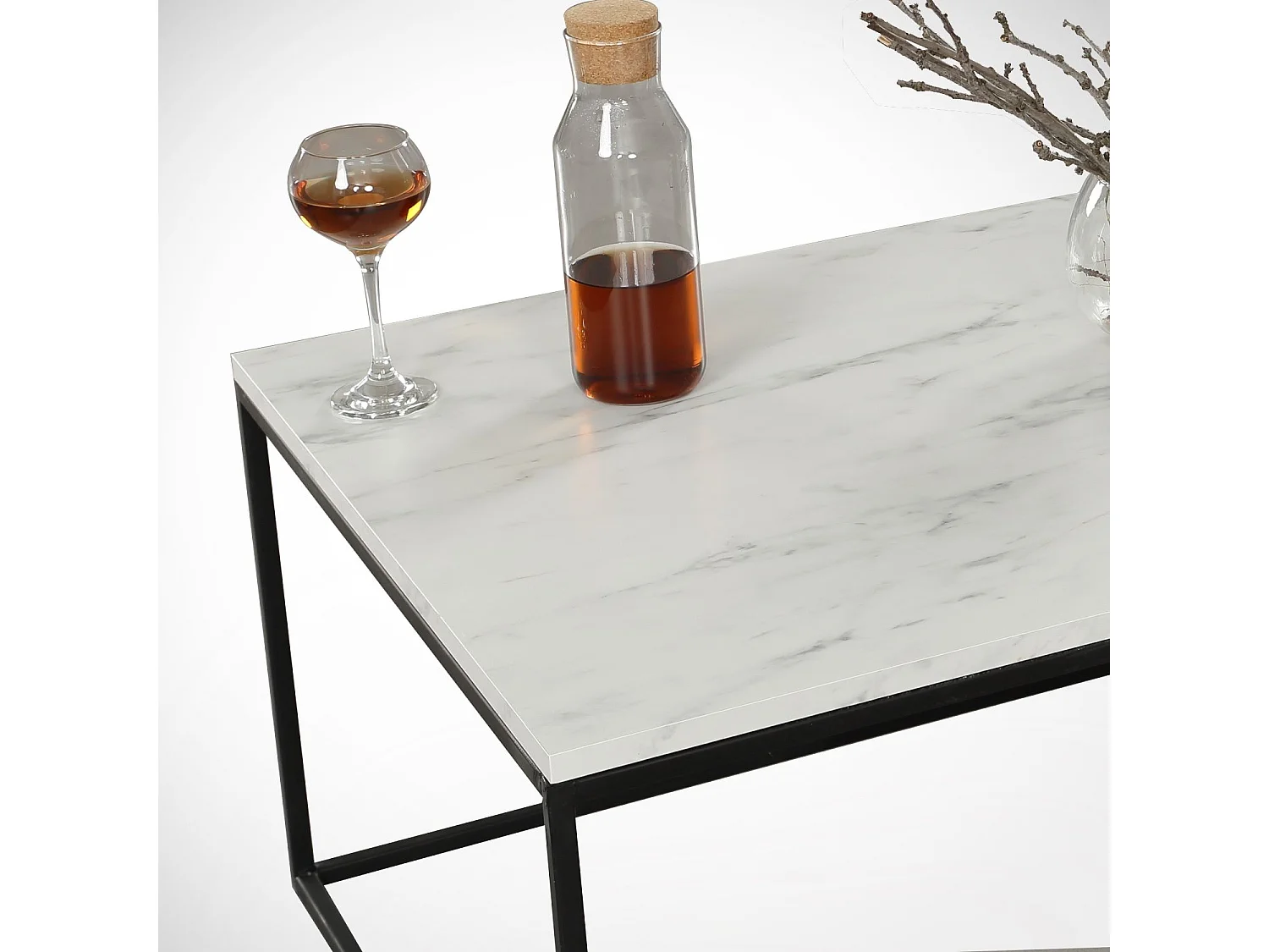 Tavolino da caffè Kailua 1642, Nero|Marmo bianco, 43x55x95cm, Truciolare laminato