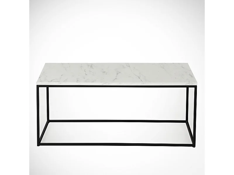 Table basse Yasamin L95xH43cm Bois Effet marbre Blanc et Métal Noir