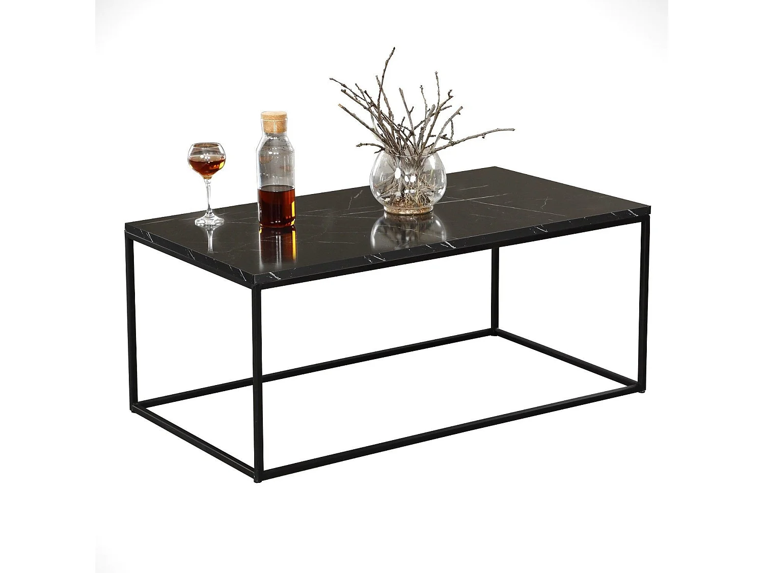 Tavolino da caffè Kailua 1642, Marmo nero, 43x55x95cm, Truciolare laminato, Angolare