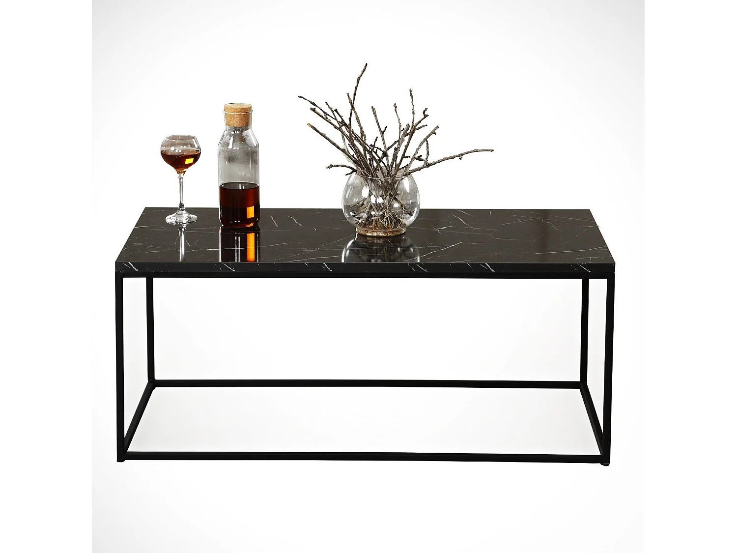 Tavolino da caffè Kailua 1642, Marmo nero, 43x55x95cm, Truciolare laminato, Angolare