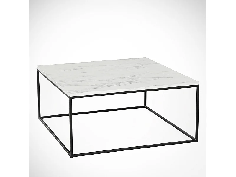 Table basse Yasamin L75xH43cm Bois Effet marbre Blanc et Métal Noir