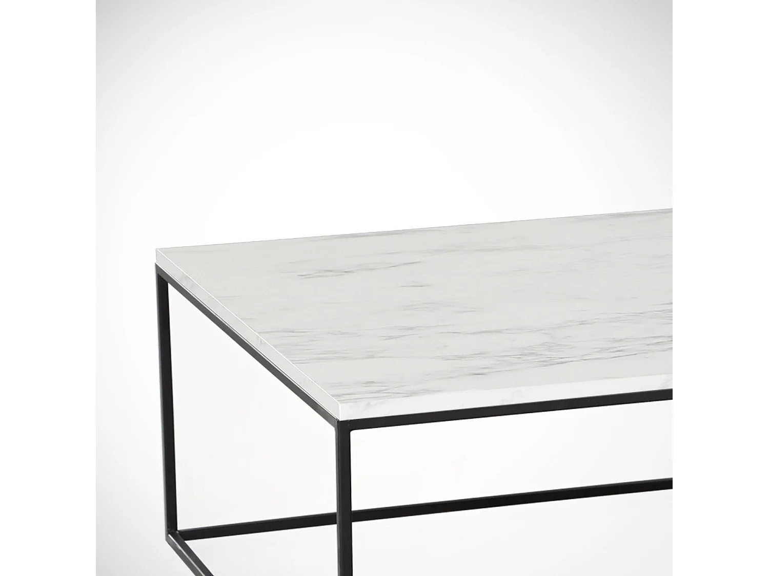 Table basse Yasamin L75xH43cm Bois Effet marbre Blanc et Métal Noir