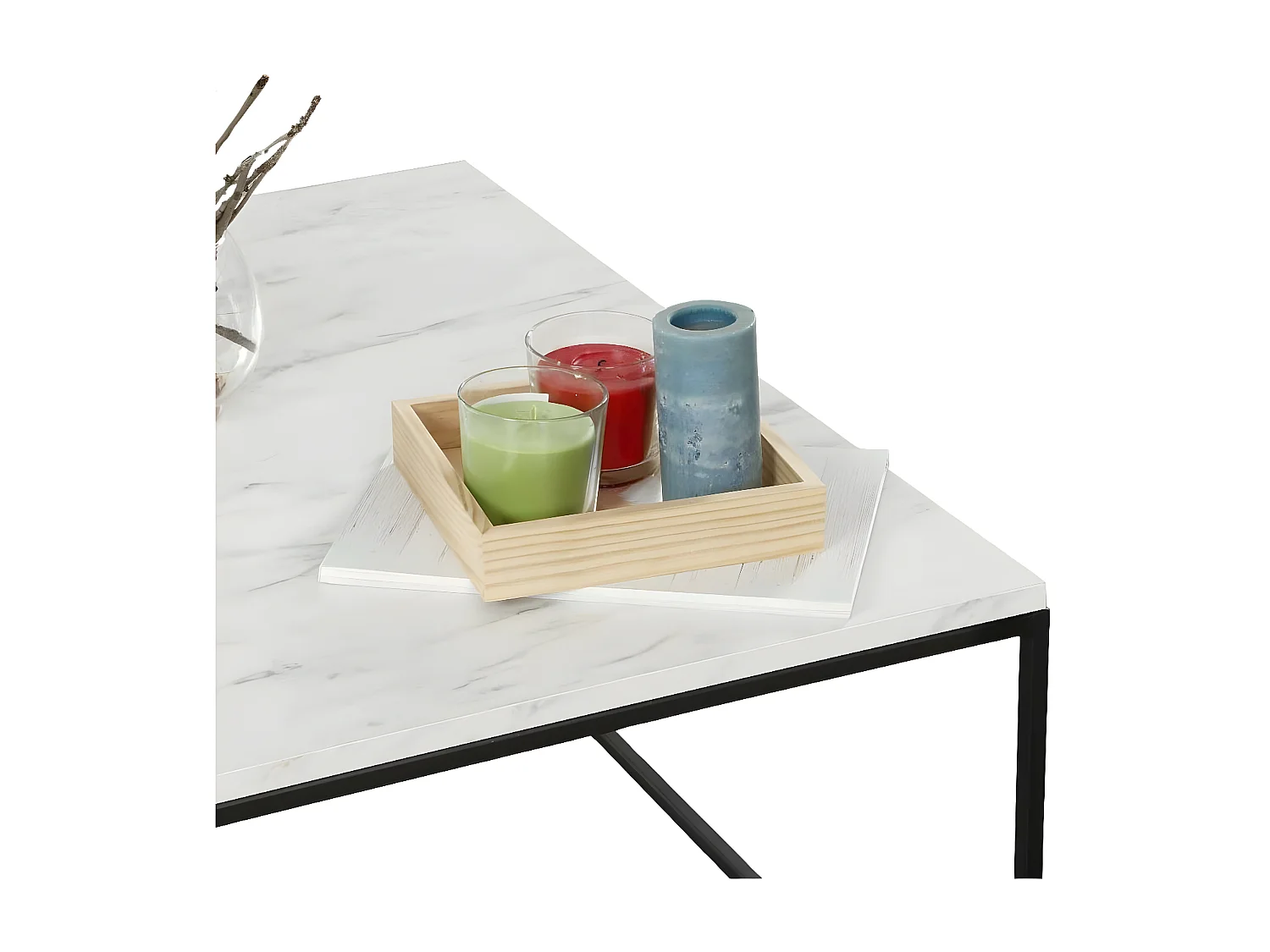 Tavolino da caffè Kailua 1423, Marmo bianco, 43x75x75cm, Truciolare laminato, Angolare