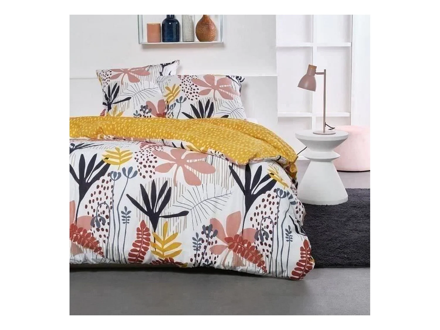 Parure de lit coton imprimé floral 240 x 220 cm