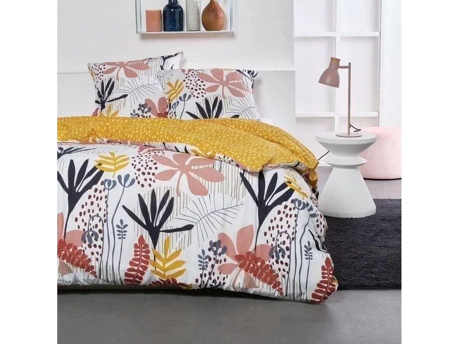 Parure de lit coton imprimé floral 240 x 220 cm