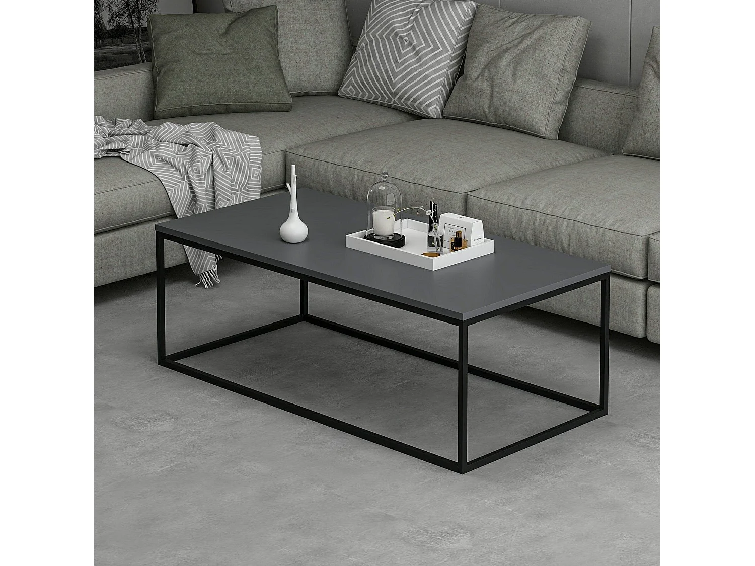 Mesa de café Kailua 1112, Negro|Antracita, 42x60x120cm, Aglomerado laminado, Angular