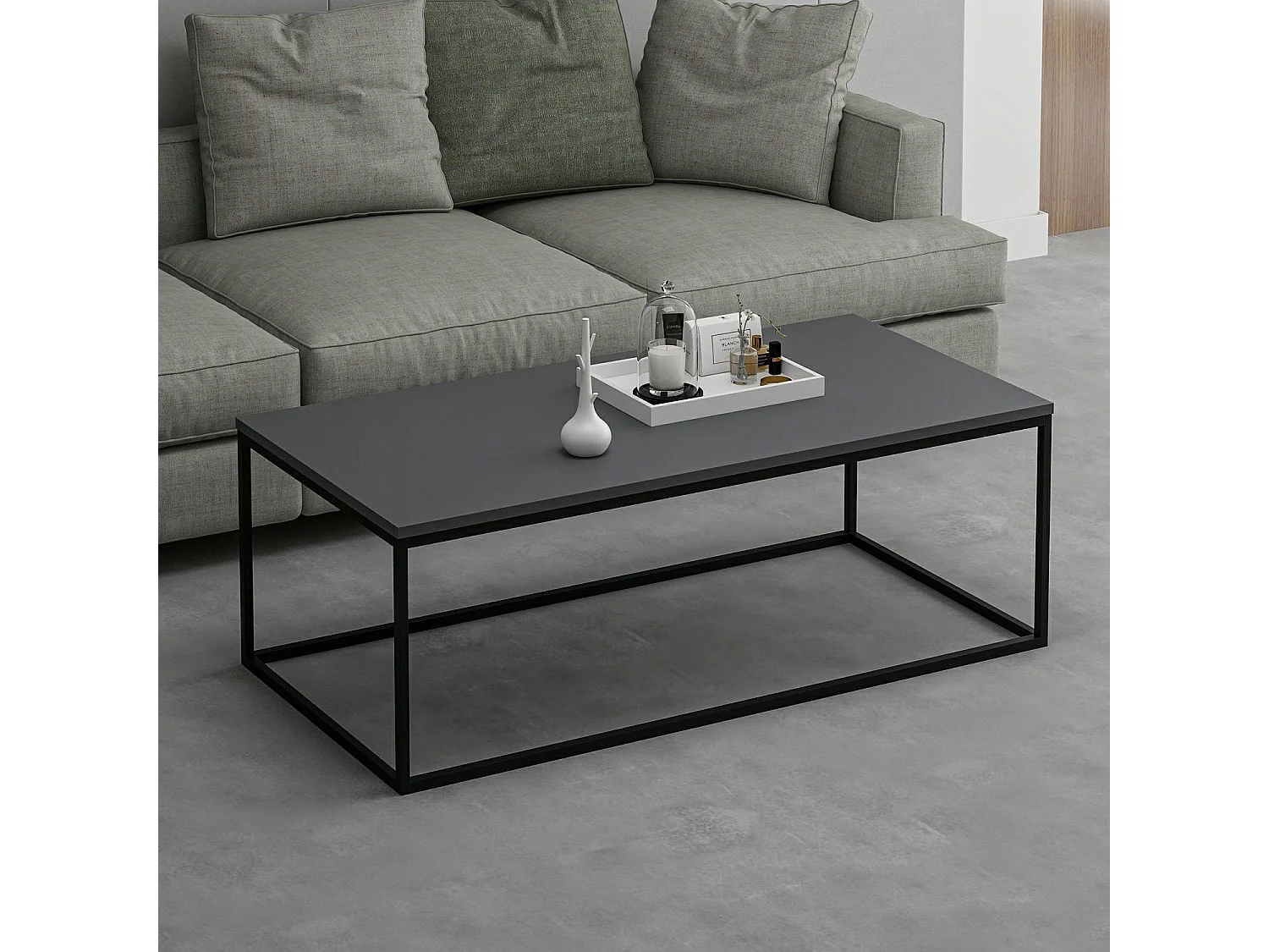 Mesa de café Kailua 1112, Negro|Antracita, 42x60x120cm, Aglomerado laminado, Angular