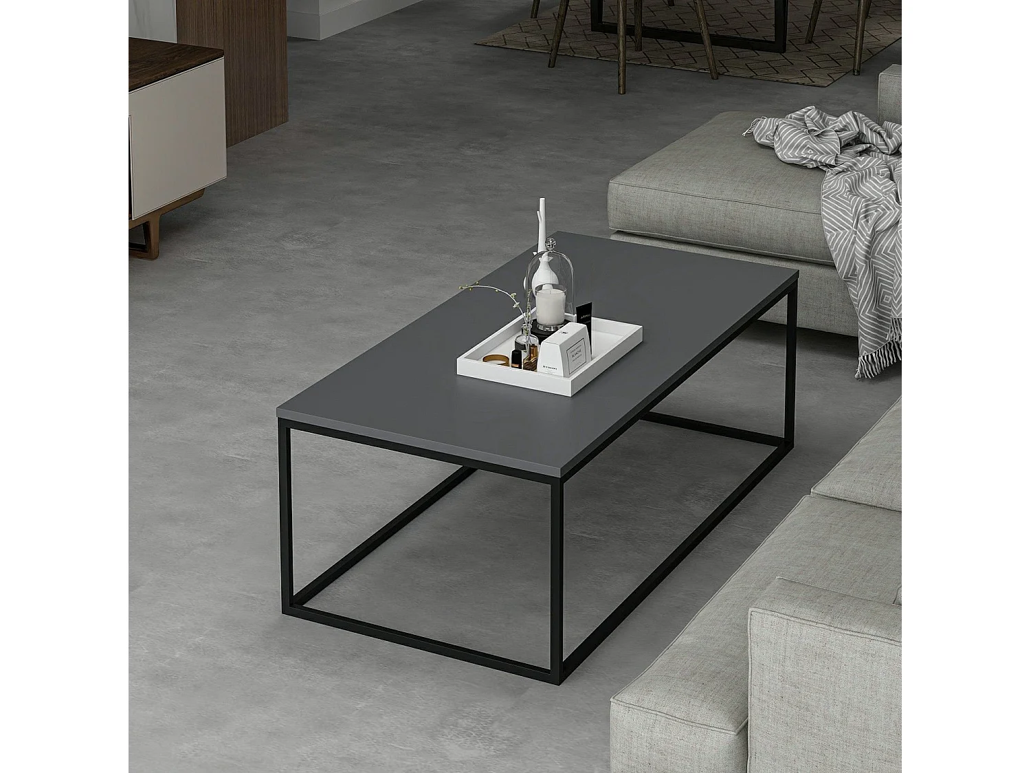 Mesa de café Kailua 1112, Negro|Antracita, 42x60x120cm, Aglomerado laminado, Angular