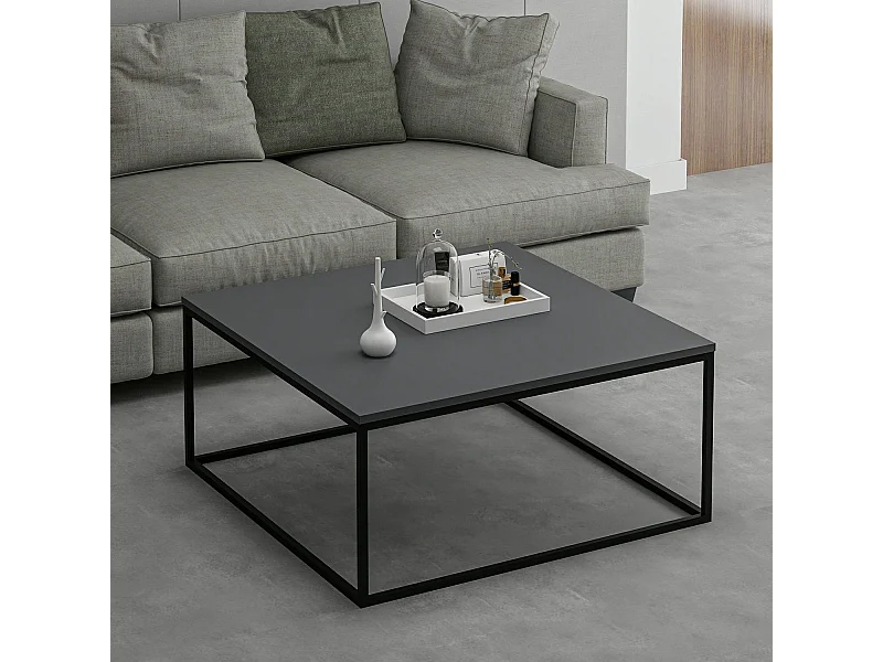 Mesa de café Kailua 1113, Antracita|Negro, 42x90x90cm, Aglomerado laminado, Angular