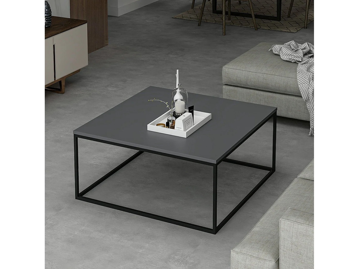 Mesa de café Kailua 1113, Antracita|Negro, 42x90x90cm, Aglomerado laminado, Angular