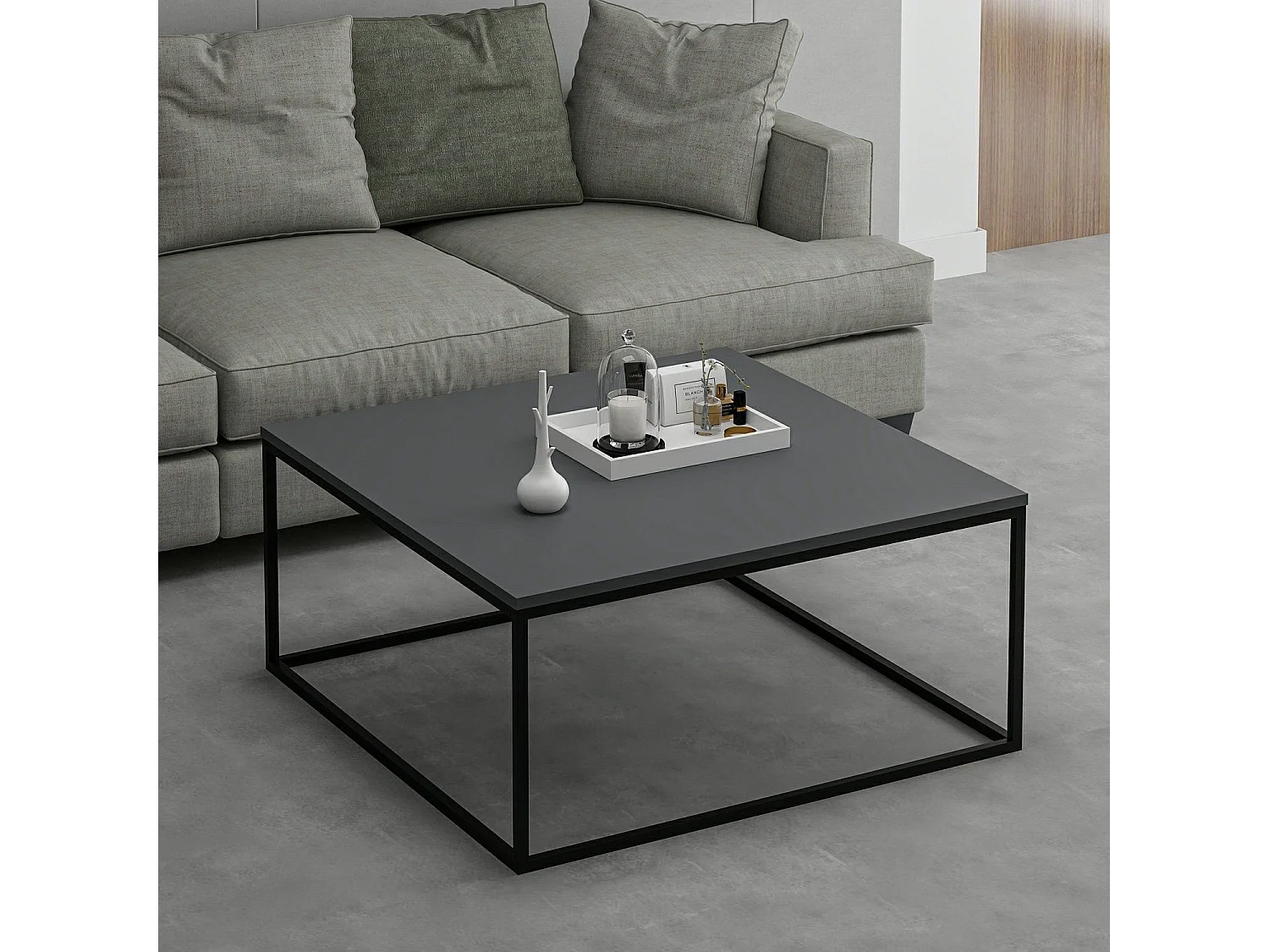 Mesa de café Kailua 1113, Antracita|Negro, 42x90x90cm, Aglomerado laminado, Angular