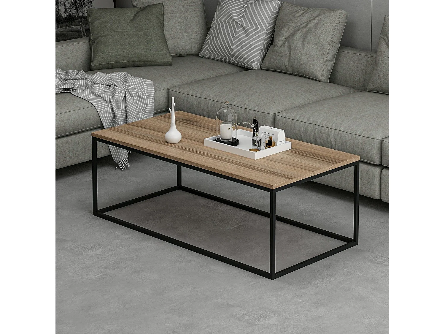 Mesa de café Kailua 1112, Negro|Nogal, 42x60x120cm, Aglomerado laminado, Angular