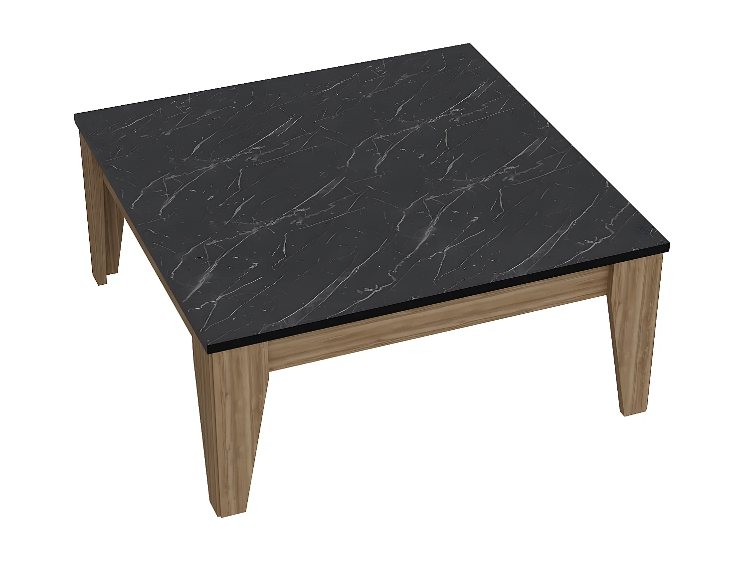 Table basse carré Villette 85x85cm Bois Naturel et Noir effet marbre