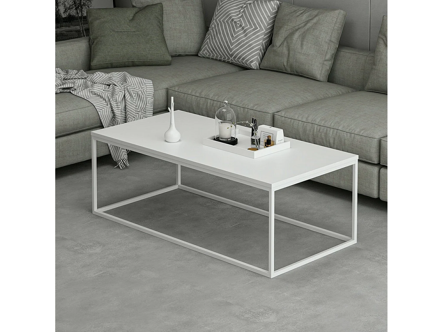 Mesa de café Kailua 1112, Blanco, 42x60x120cm, Aglomerado laminado, Angular