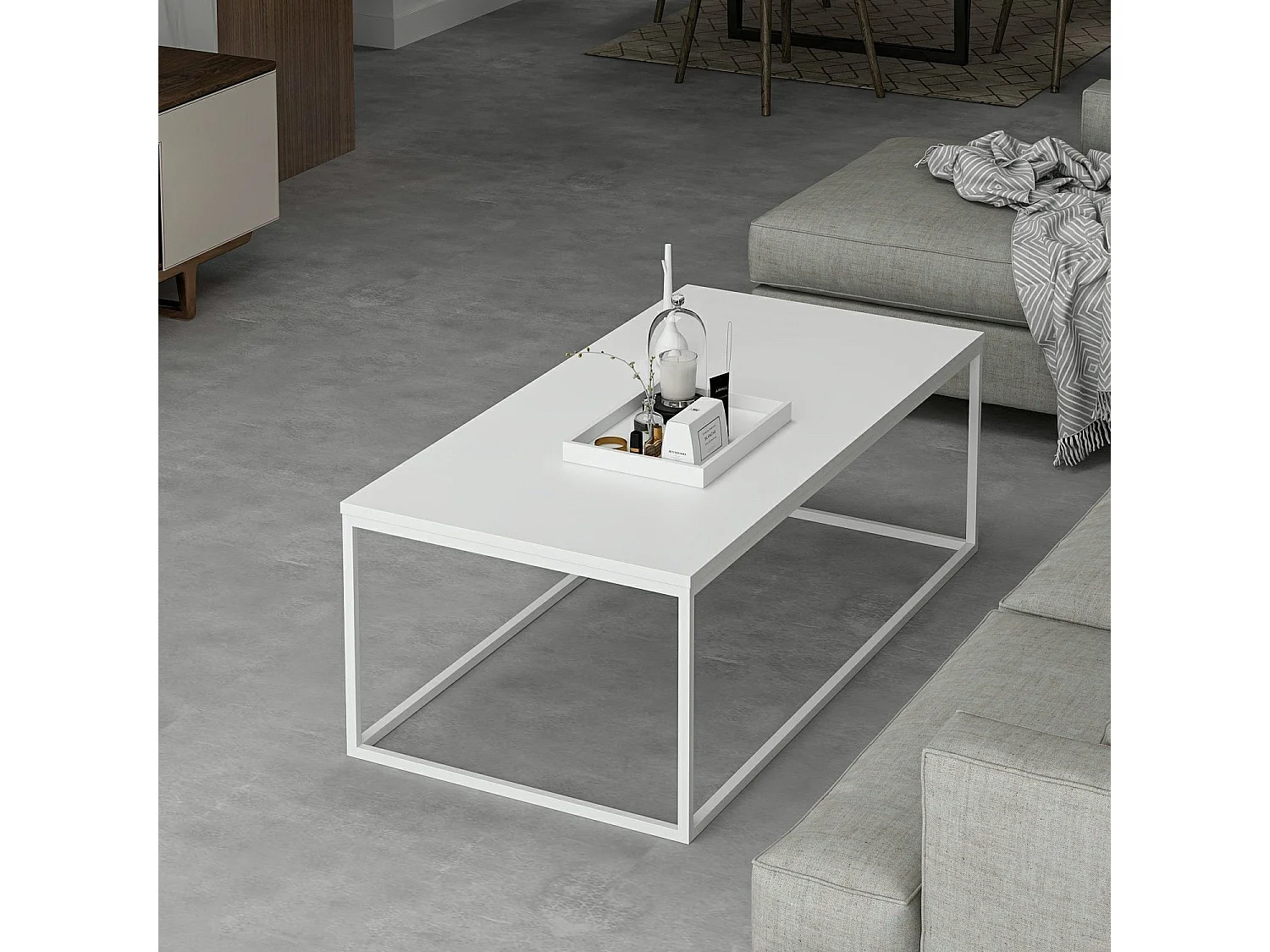 Mesa de café Kailua 1112, Blanco, 42x60x120cm, Aglomerado laminado, Angular