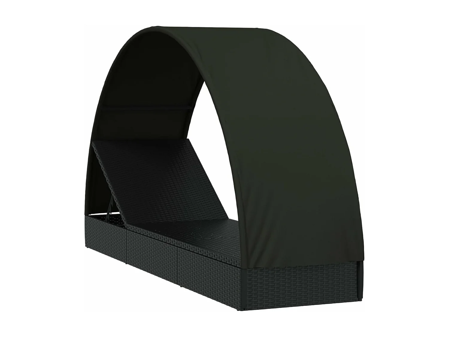 Tumbona tumbona tumbona cama de jardín terraza muebles de exterior con techo redondo negro 211x57x140 cm resina tejida 02_0012697
