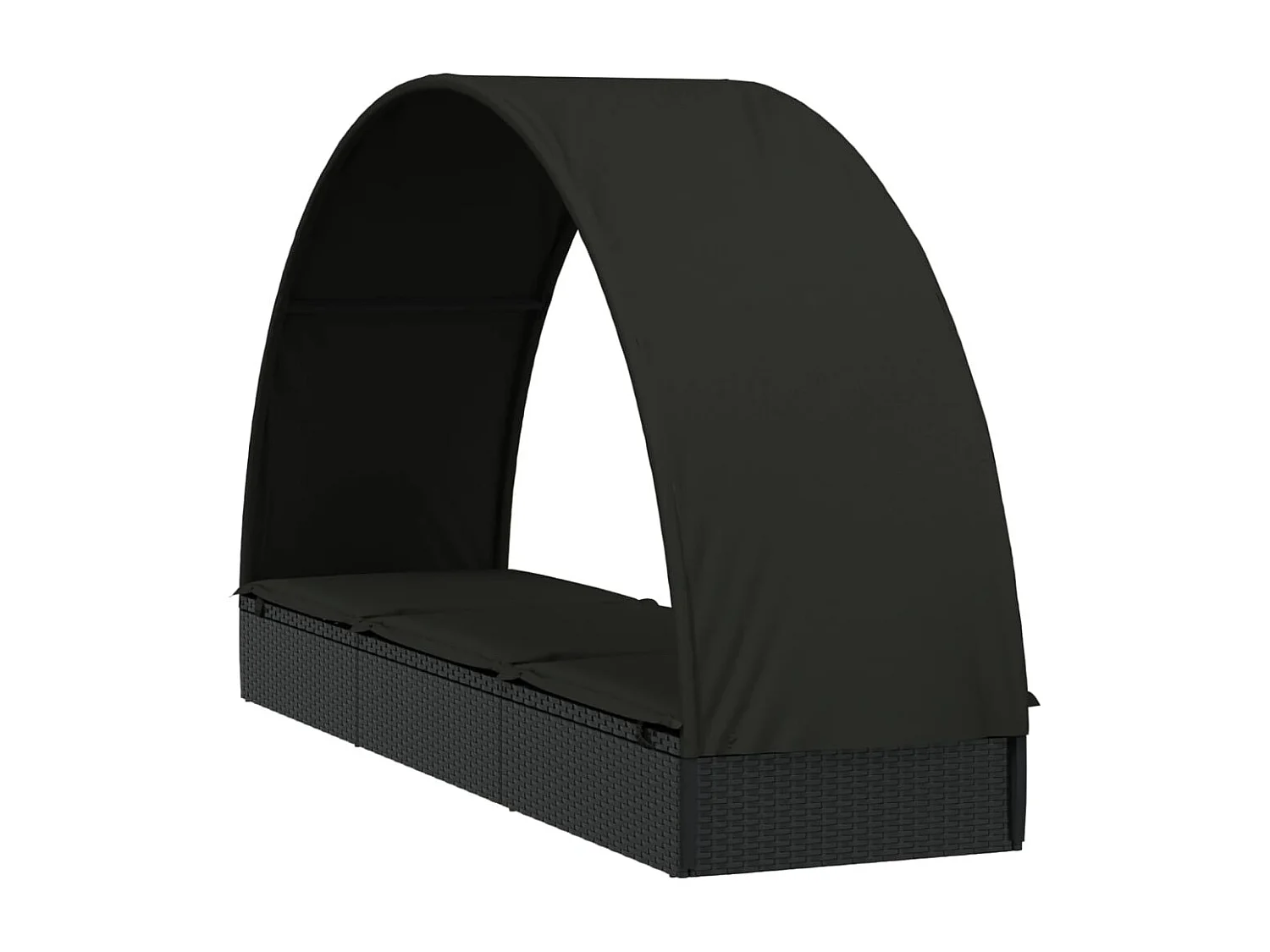 Tumbona tumbona tumbona cama de jardín terraza muebles de exterior con techo redondo negro 211x57x140 cm resina tejida 02_0012697