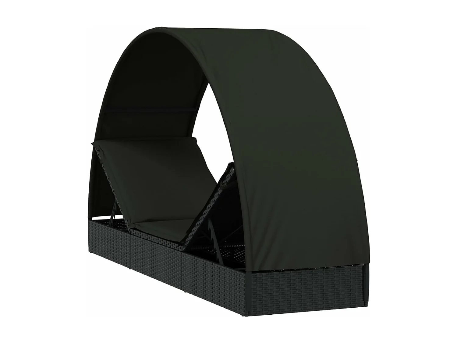 Tumbona tumbona tumbona cama de jardín terraza muebles de exterior con techo redondo negro 211x57x140 cm resina tejida 02_0012697