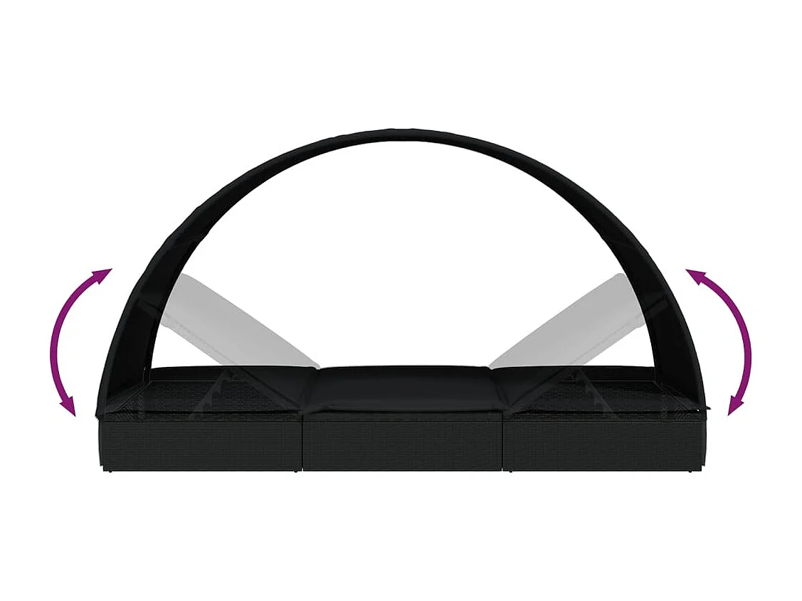 Tumbona tumbona tumbona cama de jardín terraza muebles de exterior con techo redondo negro 211x57x140 cm resina tejida 02_0012697