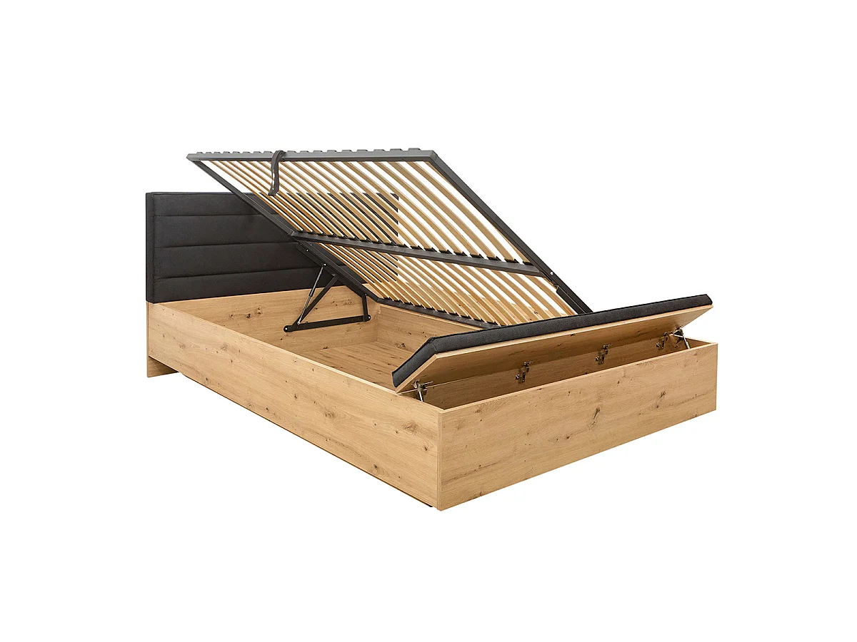 Lit coffre 140x200 avec banc et sommier inclus Glenn Bois et Noir