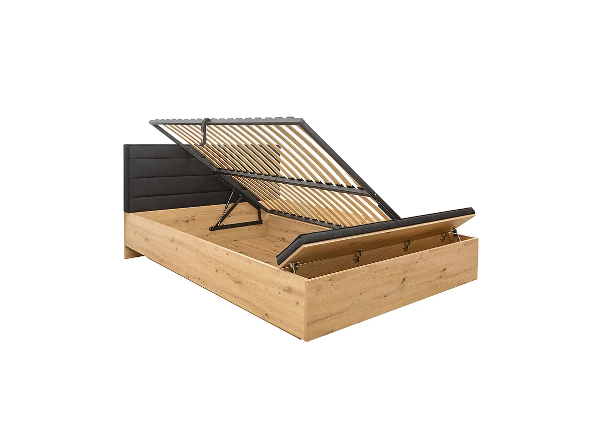 Lit coffre 140x200 avec banc et sommier inclus Glenn Bois et Noir