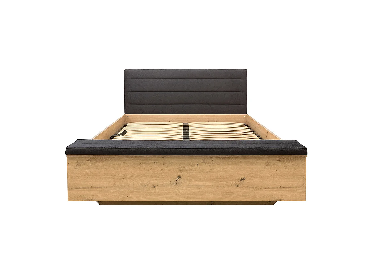 Lit coffre 140x200 avec banc et sommier inclus Glenn Bois et Noir