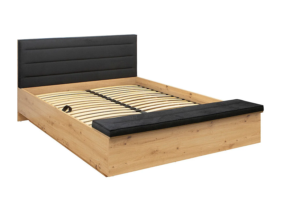 Kastenbett 140x200 inkl. Bank und Lattenrost Glenn Holz und Schwarz