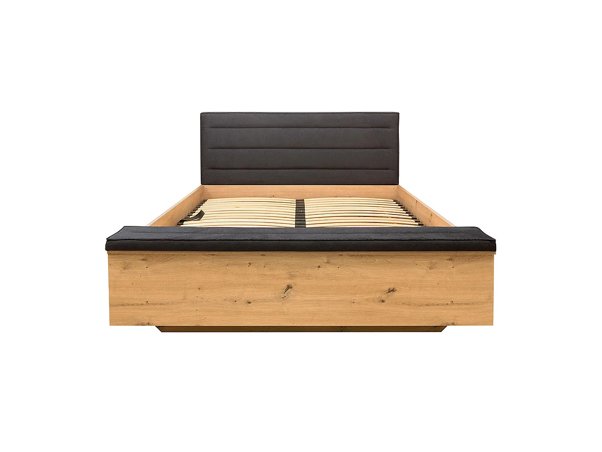 Lit coffre 140x200 avec banc et sommier inclus Glenn Bois et Noir